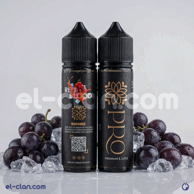 Pro E-Juice Pro Red Blood عنب احمر ساقع فيب ليكويد محلي, showcasing the vibrant red grape flavor in a sleek vape liquid bottle.