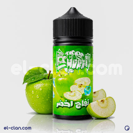 For Ca$h Ice Green Apple vape juice in a local liquid bottle, featuring green apple flavor with icy menthol notes.