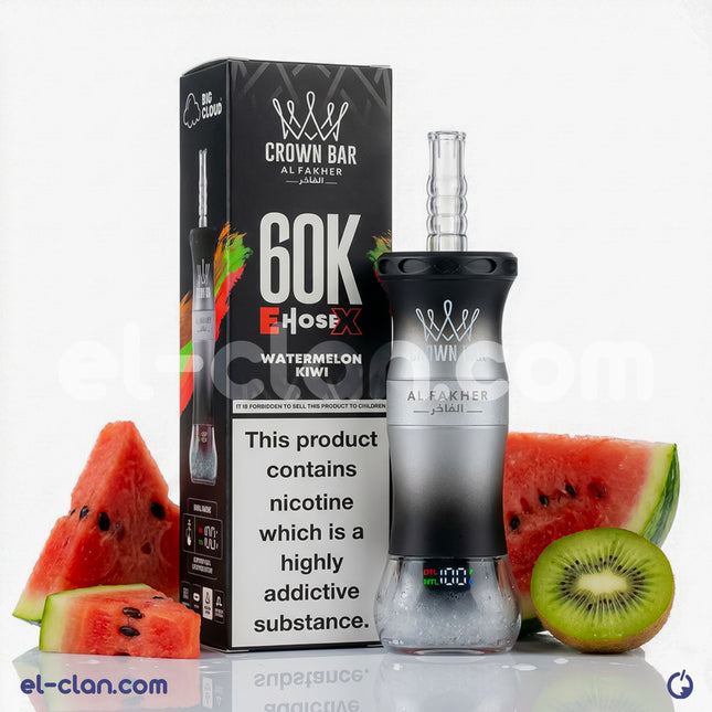 Al Fakher Disposable E Hose 60K Watermelon Kiwi flavored vape in a sleek disposable vaporizer device.