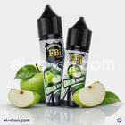 سائل فيب ليكويد FBI Ice Green Apple بنكهة التفاح الأخضر الساقع، عبوة واضحة مع زجاجة سائلة خضراء وغطاء أبيض
