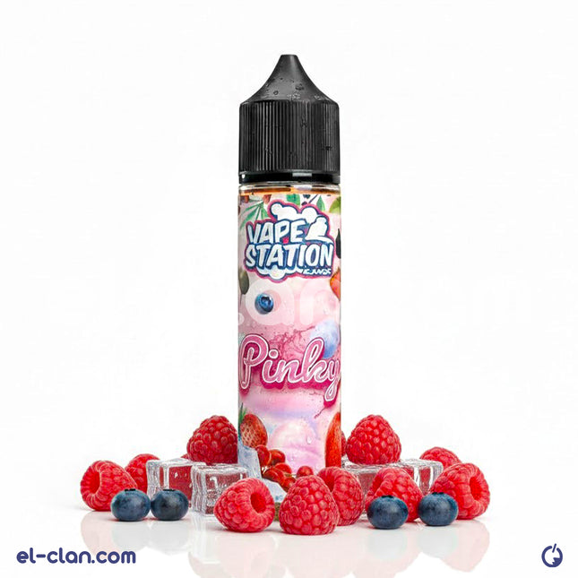 Vape Station Pinky inb vapor station with cold Canadian berry flavor, featuring a sleek vape device and colorful e-liquid bottles.