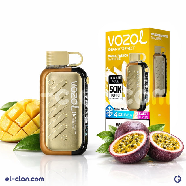 جهاز فيب Vozol Gear Ice & Sweet 50k مانجو باشون فروت ساقع، عبوة ديسبوسبل مع نكهة المانجو والتوت والمرطبات
