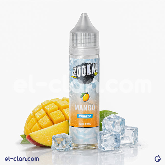 Bazooka Zooka Freeze Mango in a vape liquid bottle, showcasing the imported mango flavor in a clear container.
