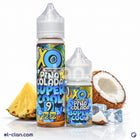 XO E-Liquid Super Cool Pina Colada vape in a local liquid bottle, featuring pineapple and coconut flavor, with a cool menthol finish.