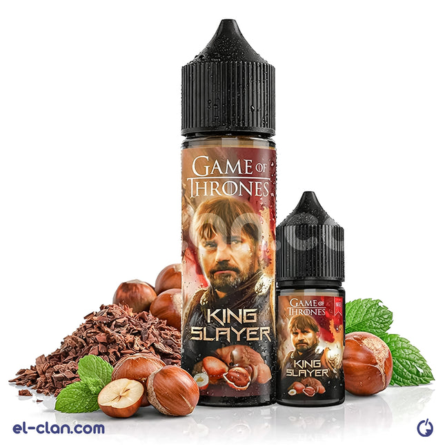 Game Of Thrones King Slayer tobacco flavored vape liquid in a clear bottle, featuring the Game Of Thrones E-Juice branding.