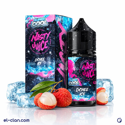 Nasty SaltNic Super Cool Lychee vape juice bottle from NASTY JUICE, showing the colorful label and product details.