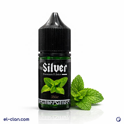 Silver Mint نعناع فيب ليكويد محلي from Silver E-Liquid, close-up of the flavorful silver mint flavored vaping liquid.
