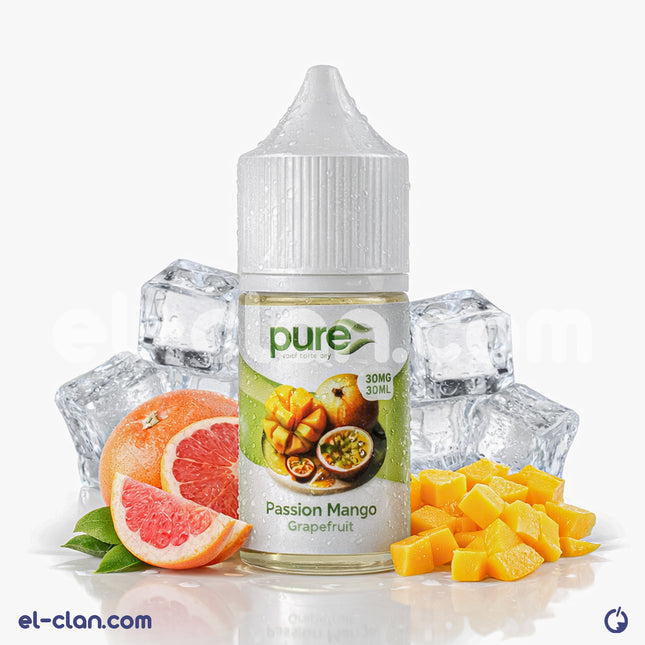 نظرة على عبوة فيب ليكويد Pure Boat Evo مانجو جوافة باشون فروت من Pure E-Juice، سائل نيكوتين مركز بطعم فواكه طبيعي.