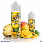 سائل فيب مانجو اناناس من ماركة Mangoz E-Juice، عبوة صغيرة مع صورة فاكهة مانجو وأناناس طبيعية