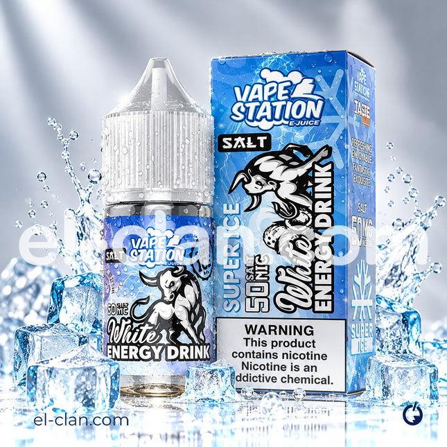 Vape Station Super Ice SaltNic White Energy Drink مشروب طاقه ساقع