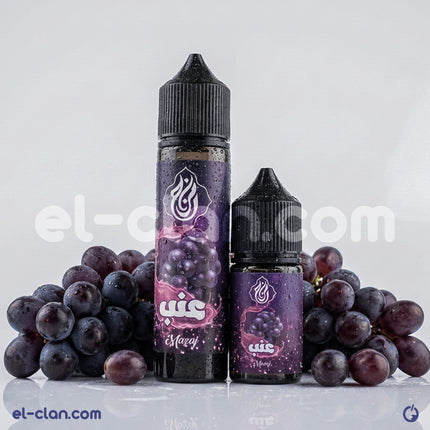 Mazaj عنب فيب ليكويد محلي من Mazaj E-Juice, close-up of the grape-flavored vape liquid in a bottle.