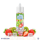 Vape Station E-Juice Super Cool Kiwi Strawberry flavored vape liquid in a bottle with colorful label, perfect for vaping enthusiasts.