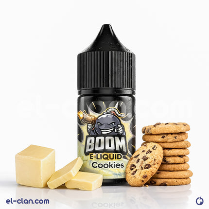 Boom MTL Biscuits Peanuts Butter flavored in a local vape liquid bottle, featuring a peanut biscuit design on the label.