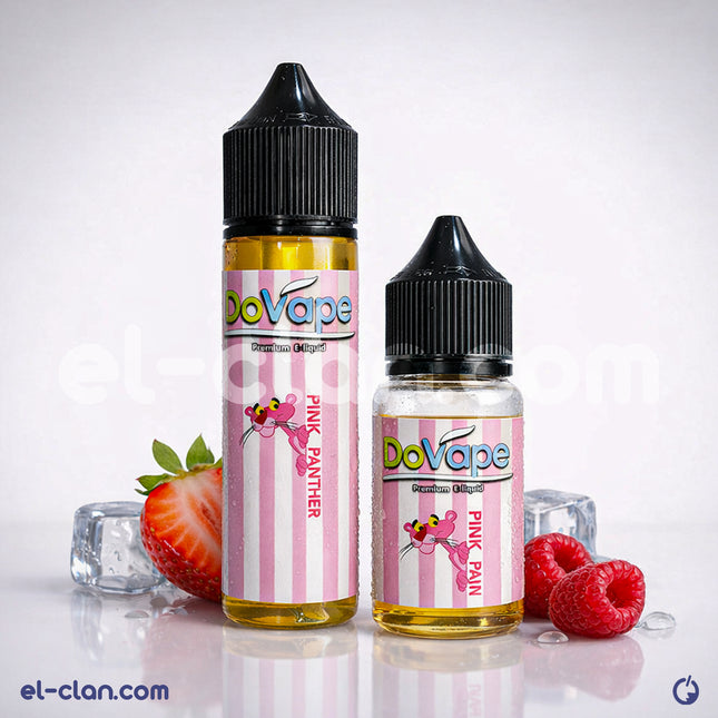 سائل فيب نكهة توت فراولة من DoVape Pink Panther، عبوة محلية غزل بنات لفيب الليكويد.