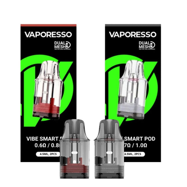 خرطوشة فيب فيب-اسمارت من Vaporesso Vibe مع غشوة مزدوجة للشبكة، تصميم مدمج وسهل الاستخدام.