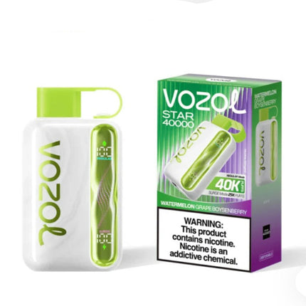 جهاز فيب Vozol Star 40K بطيخ عنب توت ديبوسبل مع عبوة صغيرة، تصميم أنيق ونكهات فاكهة متنوعة، للاستخدام اليومي