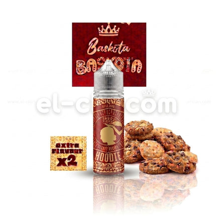 سحابة فيب ليكويد Baskota E-Juice بنكهة بسكويت إكسترا فليفر تظهر في الصورة، عبوة واضحة مع تصميم شعار العلامة التجارية