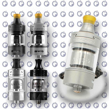 Innokin Ares 2 MTL RTA in black, close-up of the rebuildable tank atomizer designed for vaping and flavor clarity.