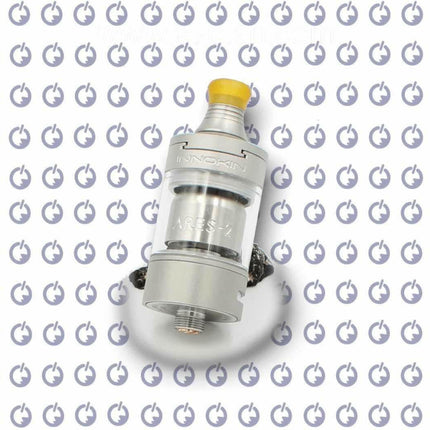 Innokin Ares 2 MTL RTA in black, view of the rebuildable tank atomizer for vaping, showcasing the design and build deck.