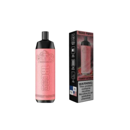 Bang Disposable 18K Strawberry Watermelon vape device with colorful design, 18000 puffs, salt nic, from Bang brand.