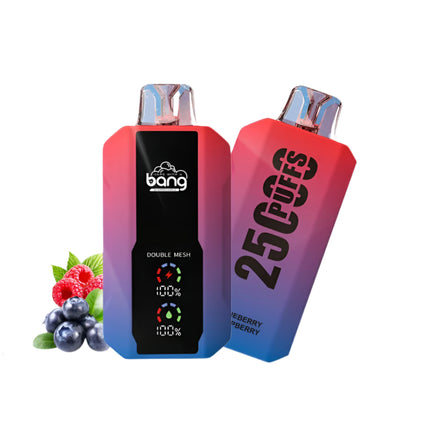 Bang 25K Blueberry Raspberry disposable vape with 25,000 puffs, in a sleek design, featuring blueberry and raspberry flavor.