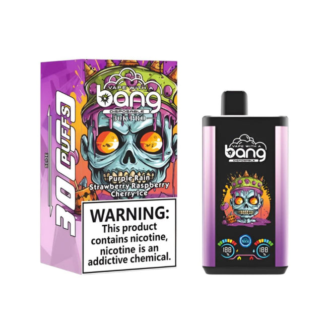 جهاز فيب ديسبوسبل برائحة فراولة وتوت وكريز ببراند Bang 30K Pro Purple Rain مع نيكوتين ملح و10000 نفخة