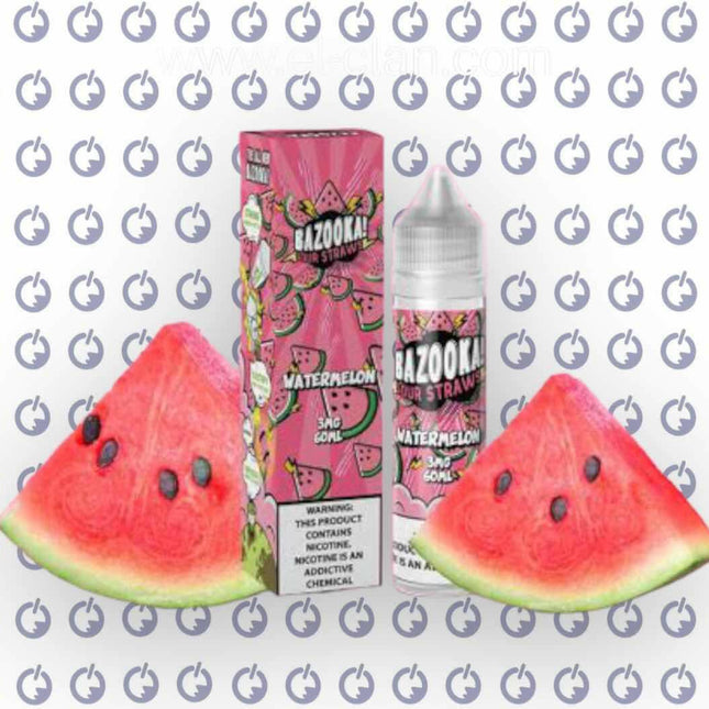 Bazooka Watermelon فيب ليكويد مستورد in 60ml bottle, featuring fresh watermelon flavor and 3mg nicotine content.