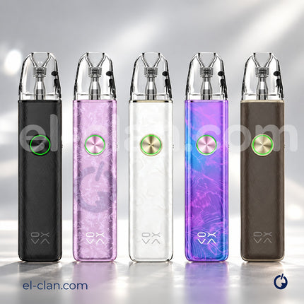 طقم بود أوكسافا إكسليم 4 من جهاز فيب هاردوير مع علبة بود وفتحات للتنفس وتصميم أنيق بلون أسود.