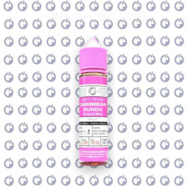 BSX Series Juicy Peach Caribbean Punch e-liquid bottle with peach, pineapple, and strawberry flavors in a 60ml container.
