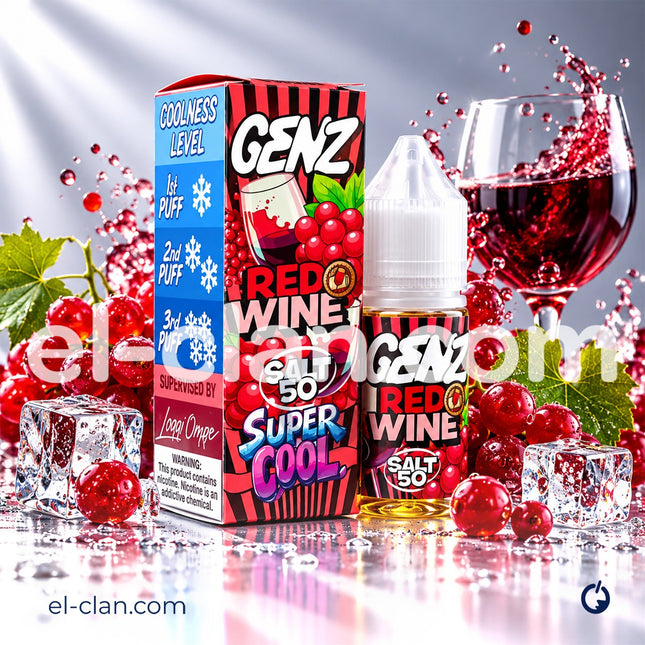سائل فيب ليكويد ريد واين من ماركة GENZ E-Juice بنكهة الملح السائل وبتصميم أنيق وألوان زاهية
