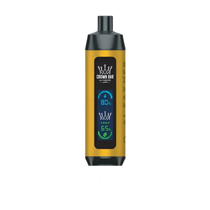 Alfakher Disposable Crown Bar Mango Freeze vape with 25K puffs, featuring mango flavor and salt nicotine in a sleek design.