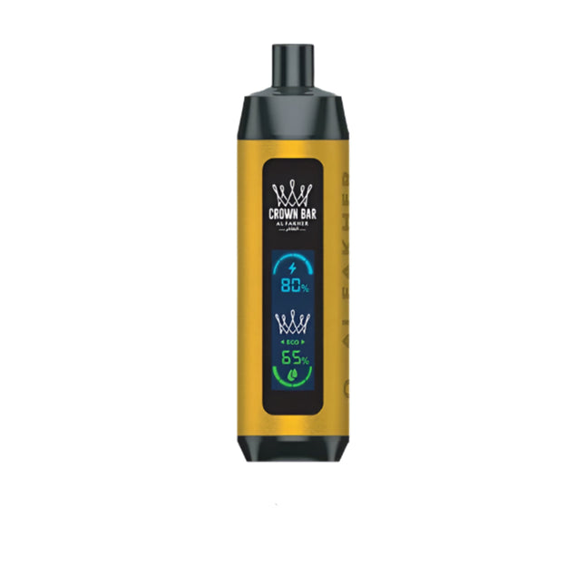 Alfakher Disposable Crown Bar Mango Freeze vape with 25K puffs, featuring mango flavor and salt nicotine in a sleek design.