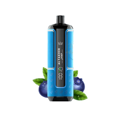 Alfakher Disposable Crown Bar Pro 8K Berry Blue in vibrant blue, showing the sleek vape device with colorful design and branding.
