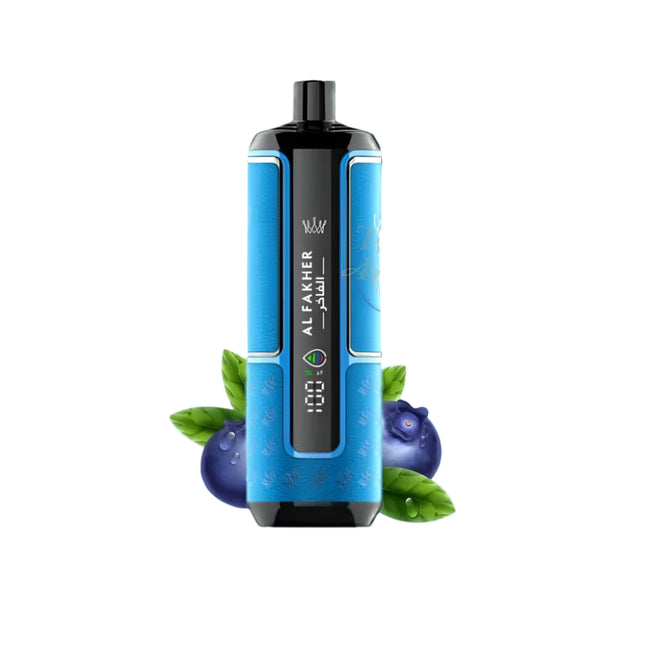 Alfakher Disposable Crown Bar Pro 8K Berry Blue in vibrant blue, showing the sleek vape device with colorful design and branding.