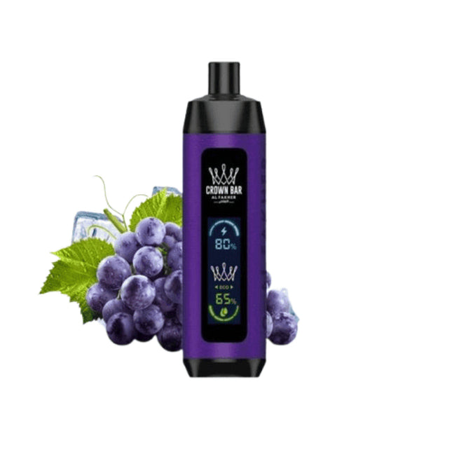 Alfakher Disposable Crown Bar Pro 8K Grape flavored vape with 8000 puffs and 50mg salt nicotine, in sleek design.