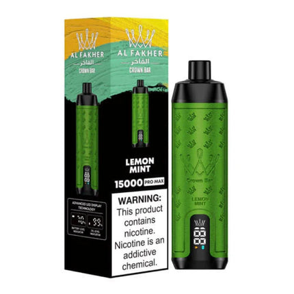 Alfakher Disposable Crown Bar Alfakher Pro 8K Lemon Mint vape device with 8000 puffs and salt nicotine flavor.