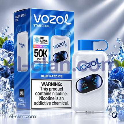Vozol Star Click 50K Super Cool Blue Razz Ice  Disposable  توت ساقع
