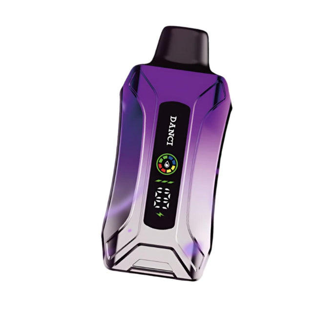 Danci Bar 18K Grape disposable vape device with 18,000 puffs and 50 salt nicotine, featuring a purple grape flavor design.