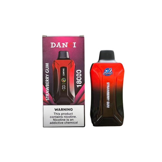 Danci Bar 18K Strawberry Gum disposable vape with 18,000 puffs and 50mg salt nicotine, featuring strawberry flavor.