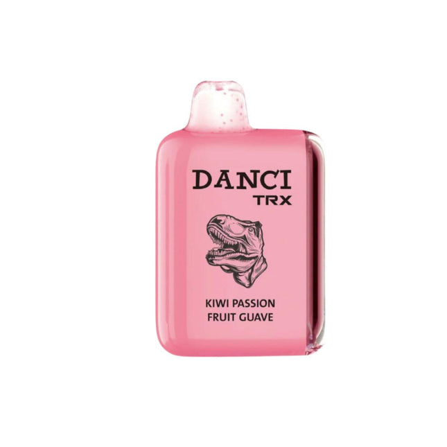Danci Trx 10K Kiwi Passion Fruit Guava disposable vape device with colorful design and 10,000 puffs, salt nicotine e-liquid.