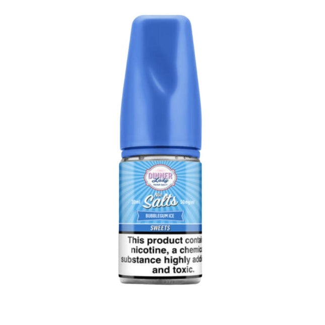 Dinner Lady SaltNic Bubble Gum Ice vape liquid in 30ml bottle, flavored with bubble gum and icy mint for a refreshing experience.