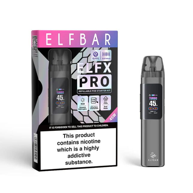 طقم بود إلف بار إلفكس برو رمادي من شركة ELFBAR، جهاز فيب هاردوير أنيق ومتين للاستخدام اليومي