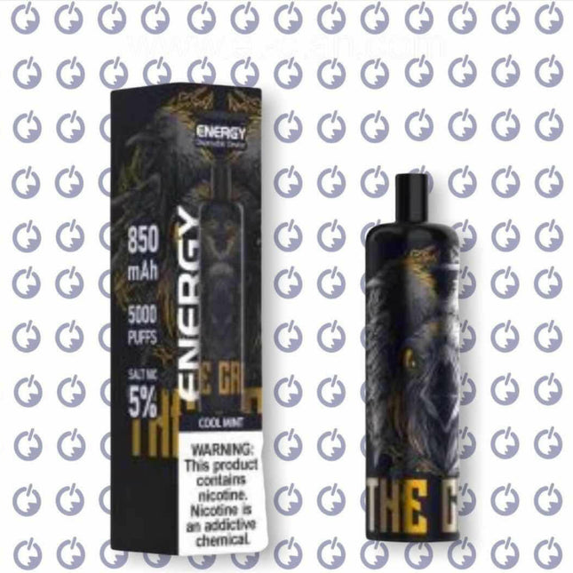 Energy Disposable Cool Mint vape in black with sleek design, featuring a slim, portable shape for easy use.