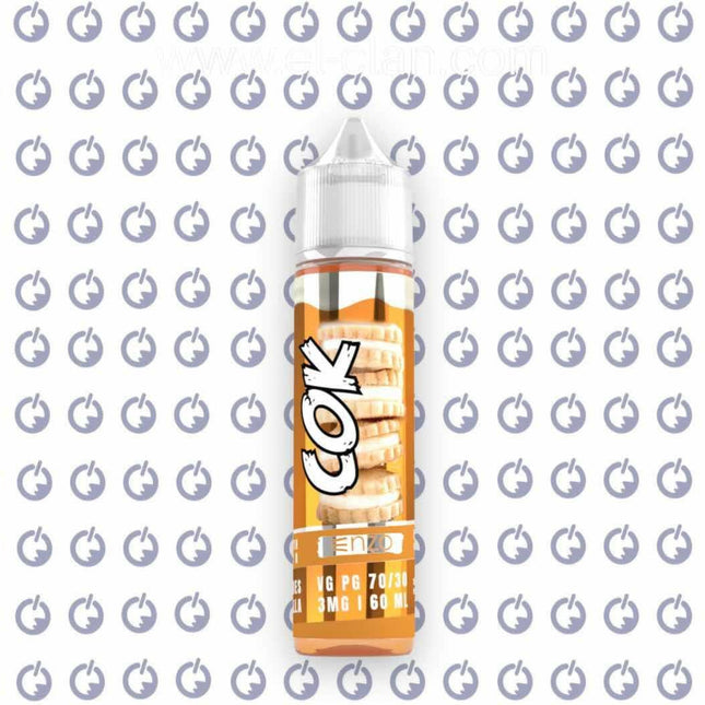 Enzo Cok Cookies Vanilla flavored vape liquid in a 60ml bottle from Enzo E-Juice, featuring creamy vanilla notes.