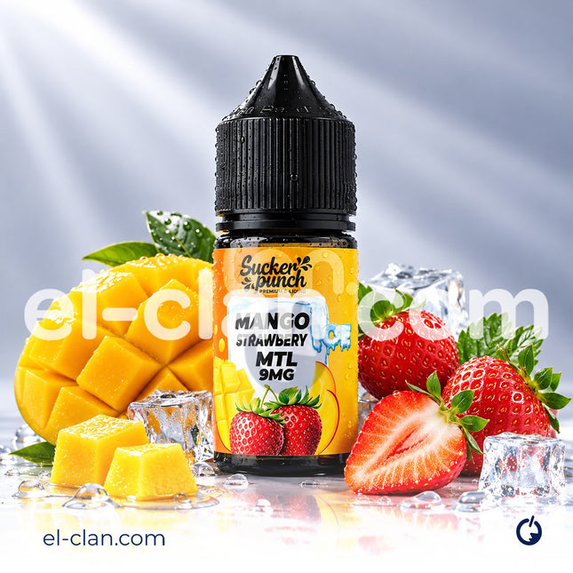 نكة سكراتش مانجو فريز فيب ليكويد من Sucker Punch E-Juice، زجاجة سائل نكهة مانجو وفراولة باردة