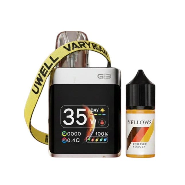 G3 Pro Koko with liquid and linyard from الكلان فيب, featuring a sleek silver design and 3 light settings.