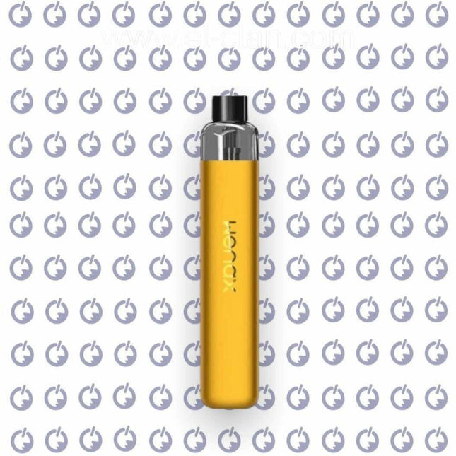 Gold Geekvape Wenax K1 vaporizer in a compact, sleek design, showcasing the in-built pod system and textured surface.
