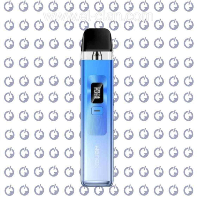 بود فيب هاردوير Geekvape Wenax Q بلون أزرق كوبالت مع علبة كاردج، تصميم أنيق ومناسب للتدخين الإلكتروني.