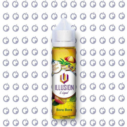Illusion Bora Bora مانجو ساقع فيب ليكويد محلي 60ml with 3 nicotine, featuring tropical mango flavor in a sleek bottle