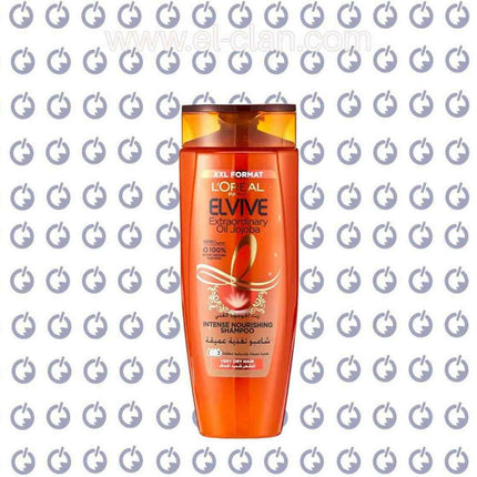 L'Oréal Elvive Extraordinary Oil nourishing shampoo bottle, 400ml, for hair care and shine.
